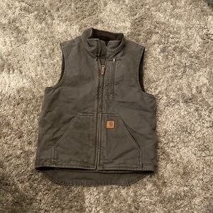 LOOSE FIT WASHED DUCK SHERPA-LINED MOCK-NECK VEST